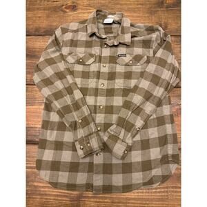 Columbia Flannel Shirt Men’s Small Button Up Long Sleeve Green‎ Black Omn…